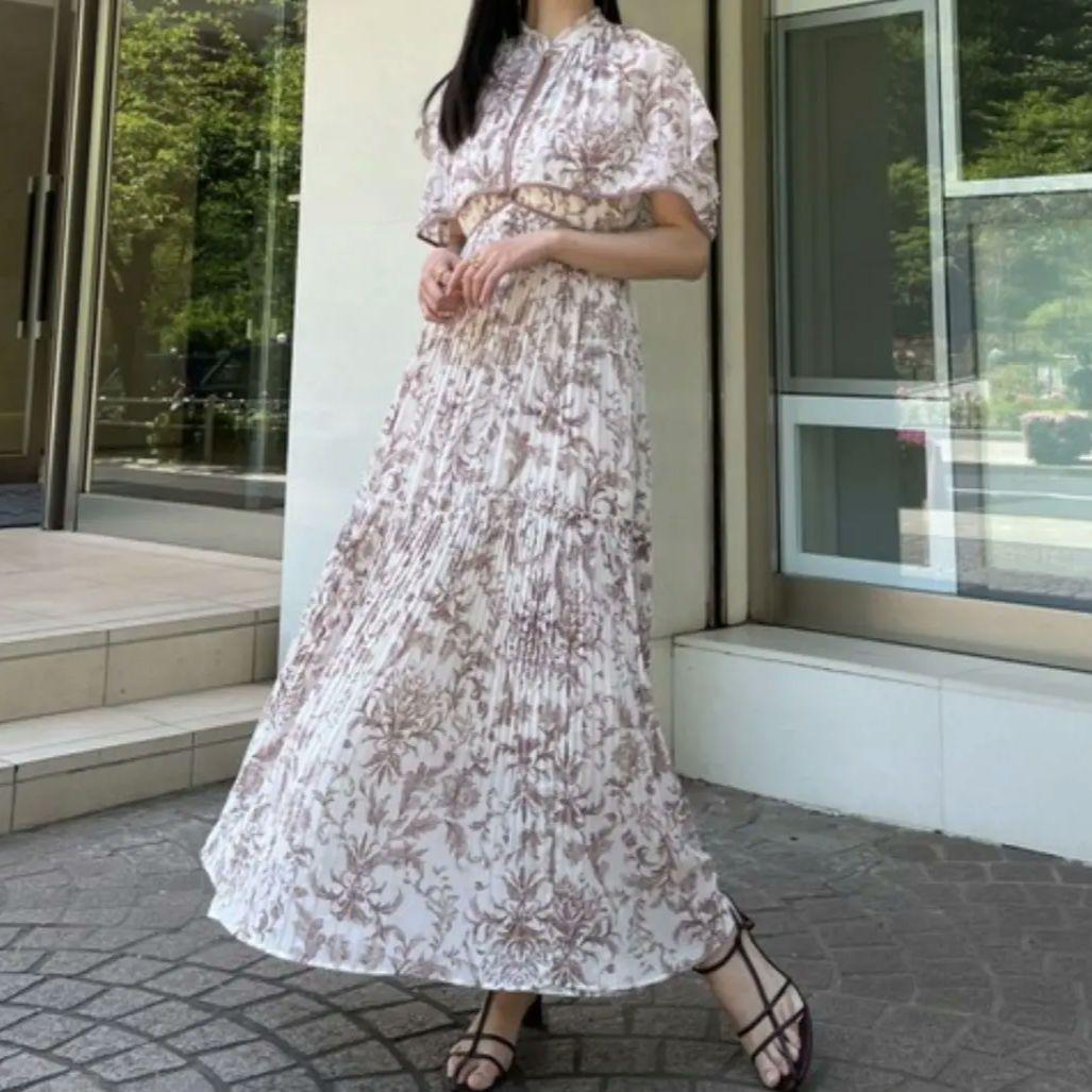 A801 美品 スナイデル プリーツワンピース ピンクベージュ ロング プリーツ