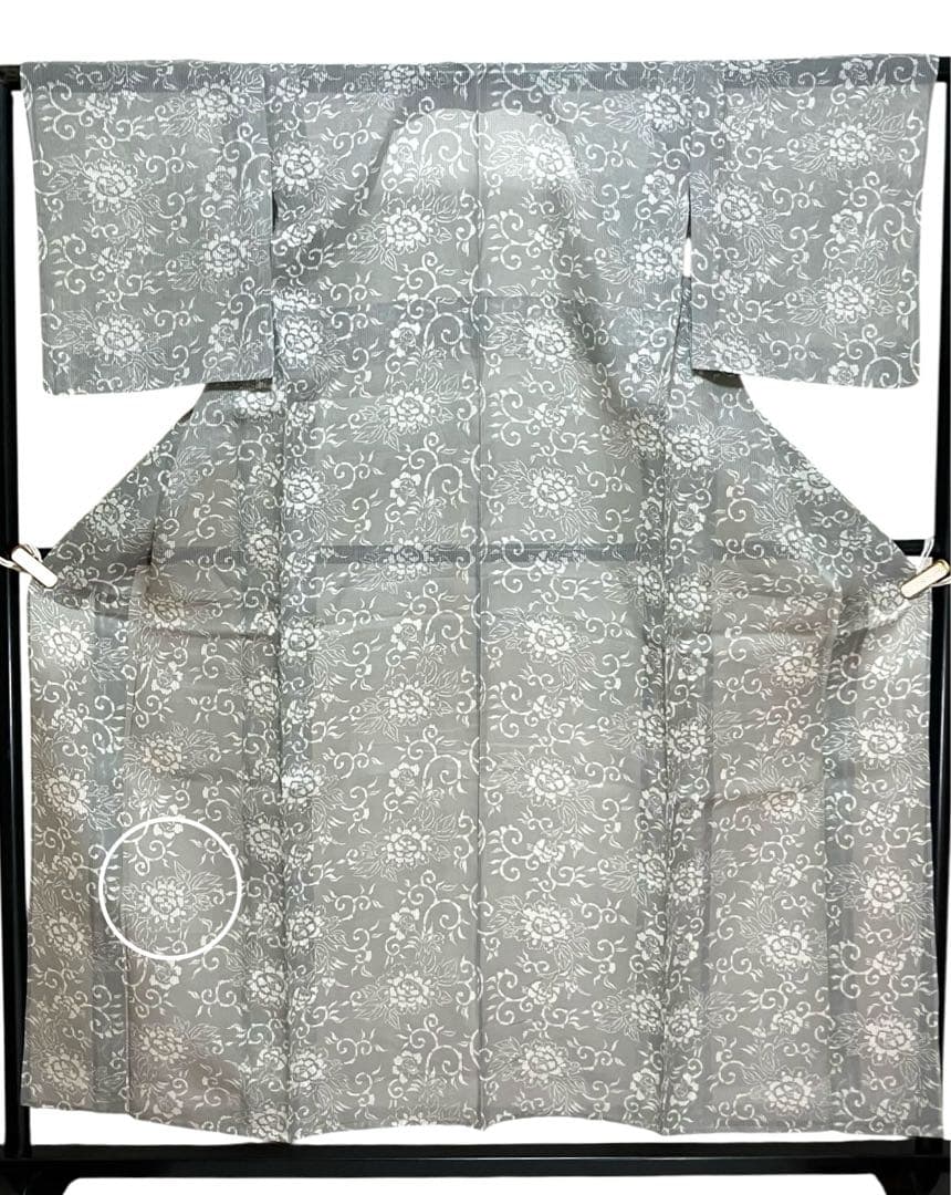 紺仁 松煙染 綿紅梅 浴衣 バチ衿 花唐草 反端布 イ5887