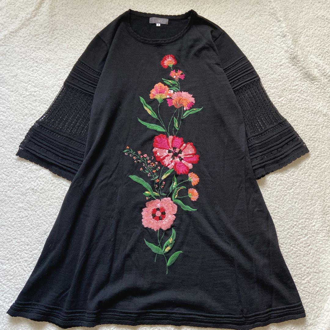 価格は安く 美品✨トクコ・プルミエヴォル ニットチュニックかぎ編み刺繍 トップス