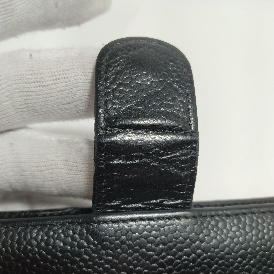シャネル CHANEL ココマーク キャビアスキン レザー 長財布 折り財布 黒