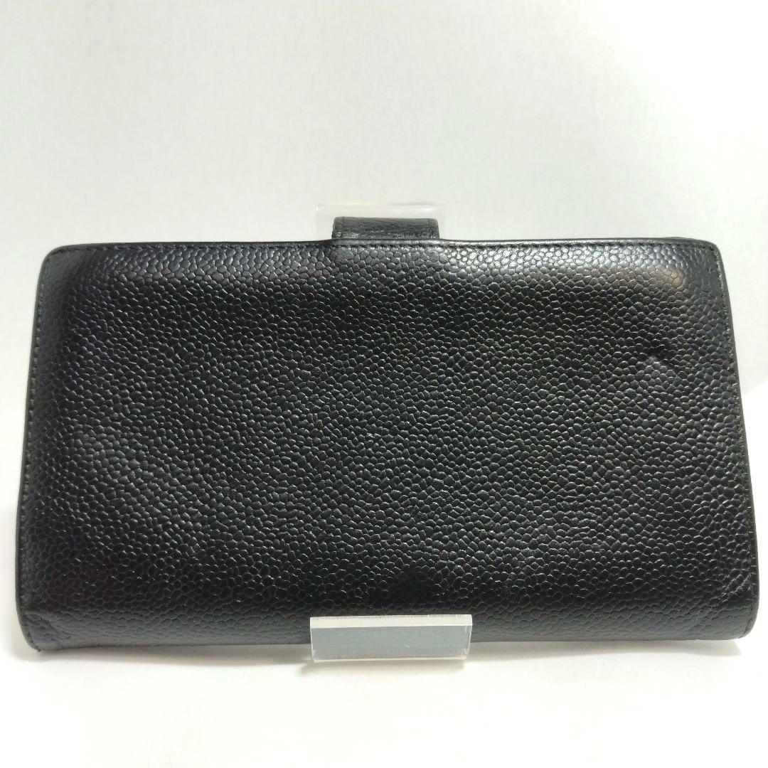 シャネル CHANEL ココマーク キャビアスキン レザー 長財布 折り財布 黒