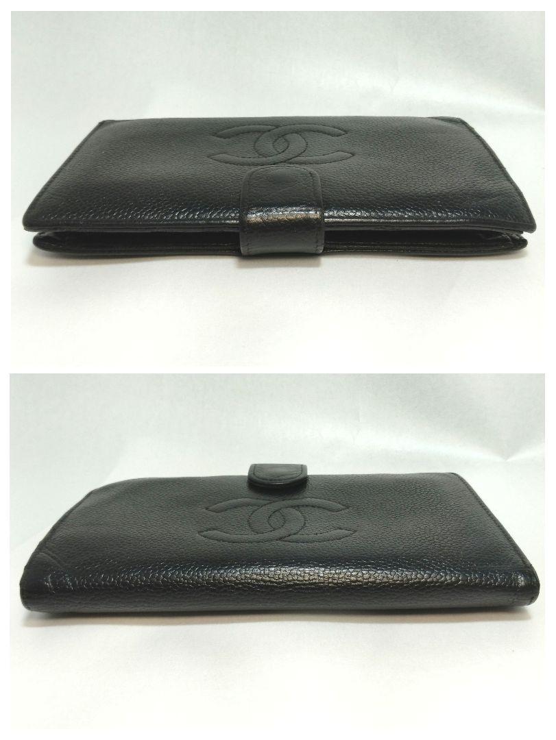 シャネル CHANEL ココマーク キャビアスキン レザー 長財布 折り財布 黒