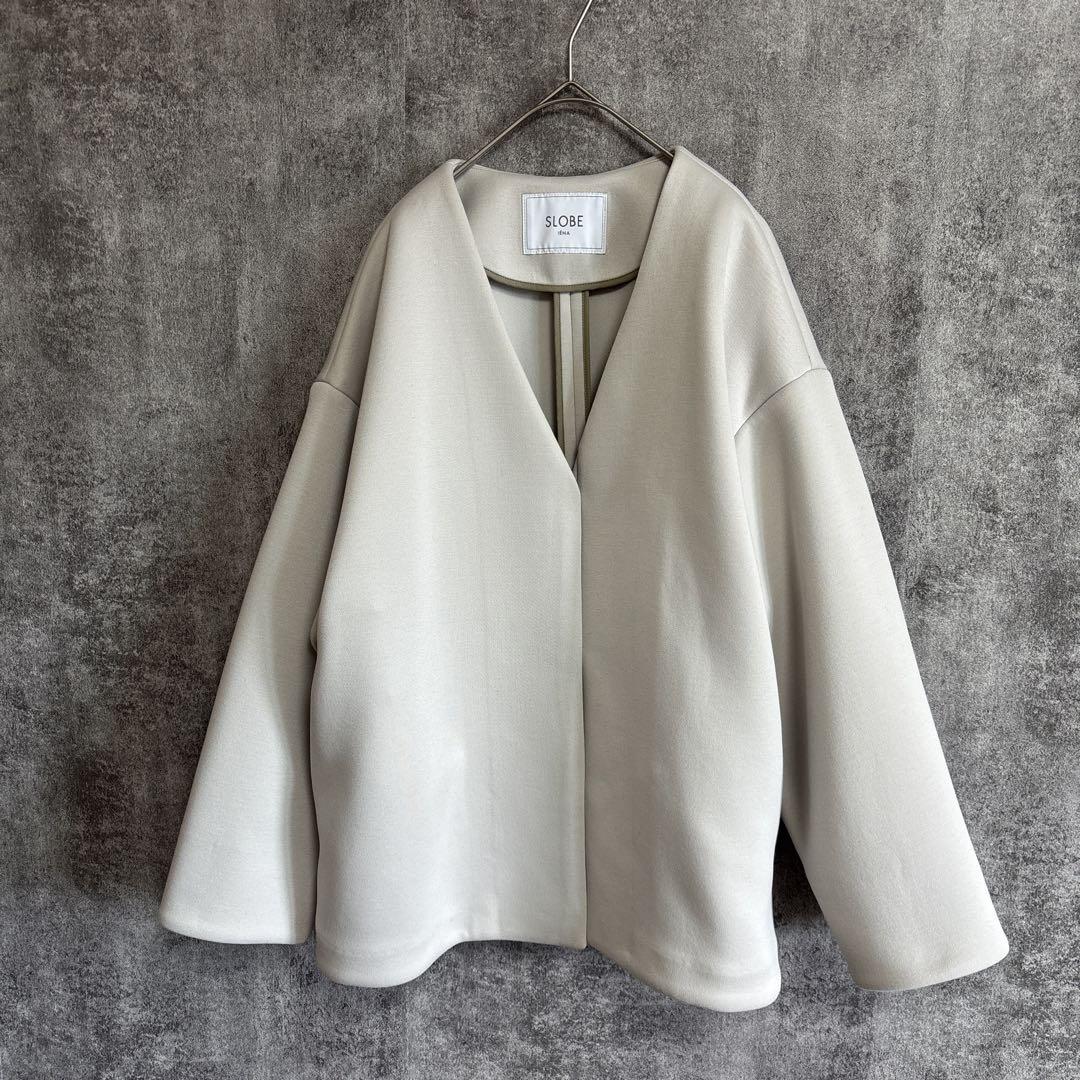 SLOBE IENA ノーカラージャケット ダンボールニットブルゾン 美品