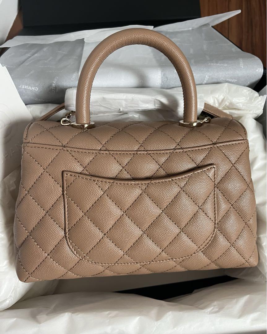 レアCHANEL 22K キャビアスキンダークベージュココハンドルバッグ