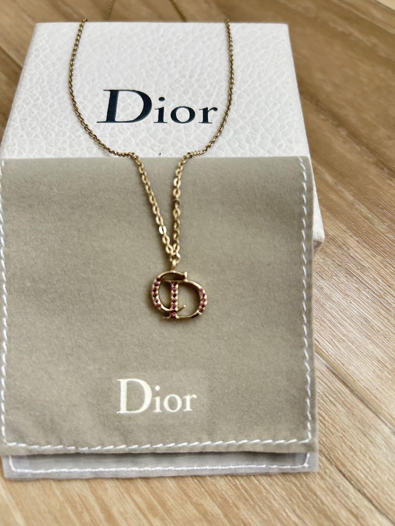 New123【美品】Diorゴールド CDロゴ ネックレス ピンクストーン
