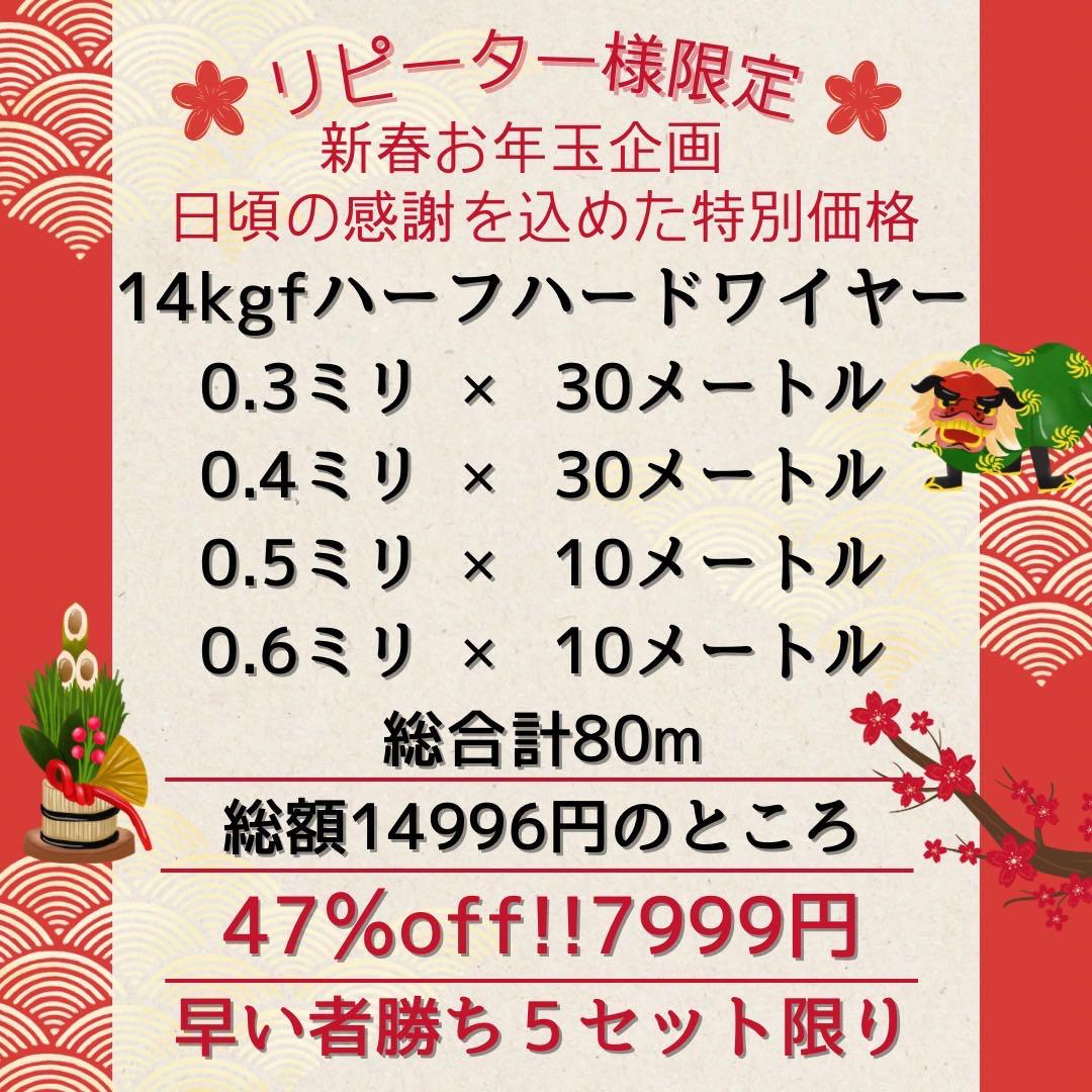 限定　新春お年玉企画 14kgf ハーフハードワイヤー 4種計80m おまけつき