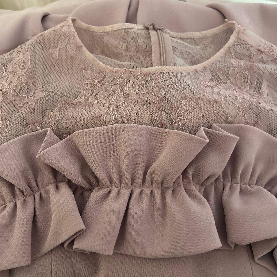 美品diagramワンピースフリル付きレースオールインワン（ラベンダー）36