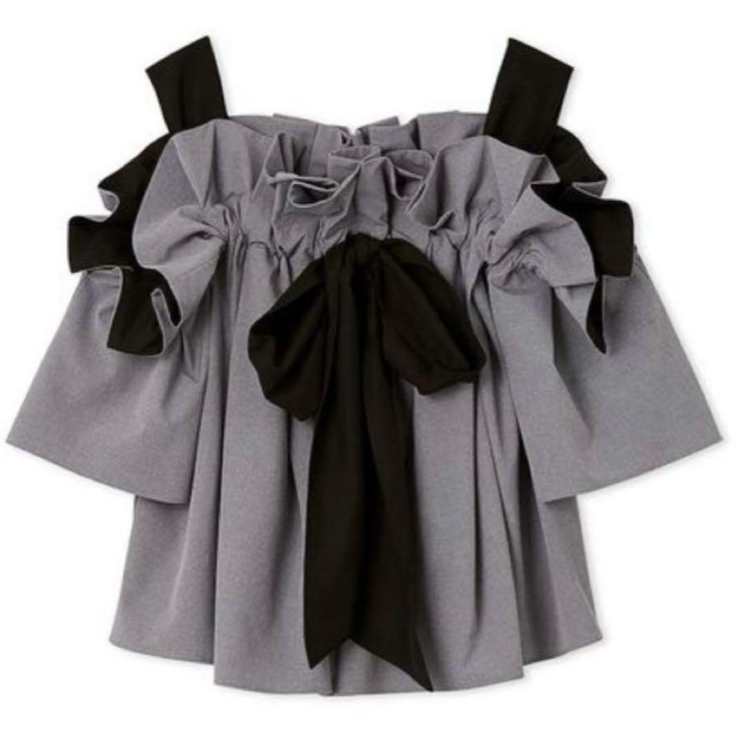 スナイデル　オフショルリボンブラウス　グレー