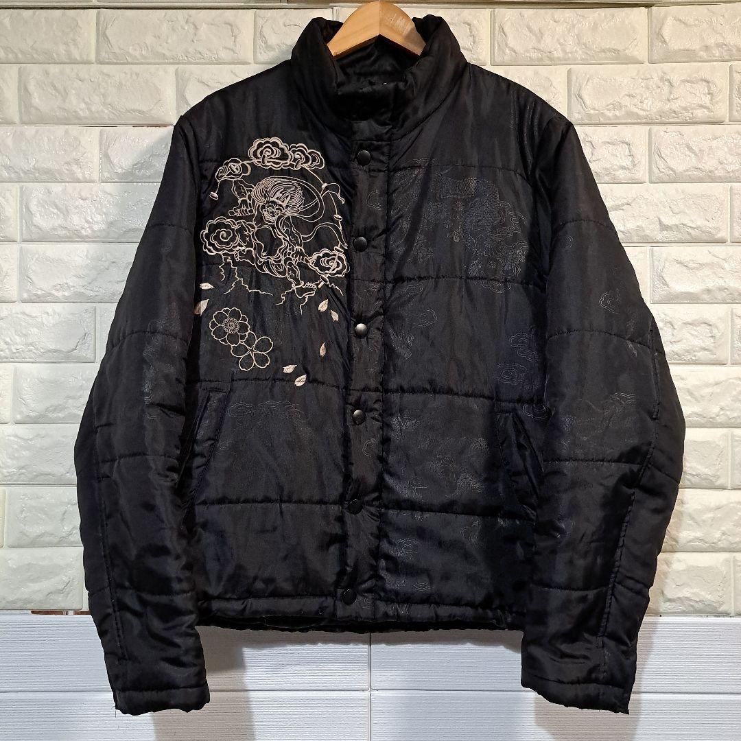 [HARAKIRI] 風神雷神 刺繍 中綿ジャケット [和柄] L-91798