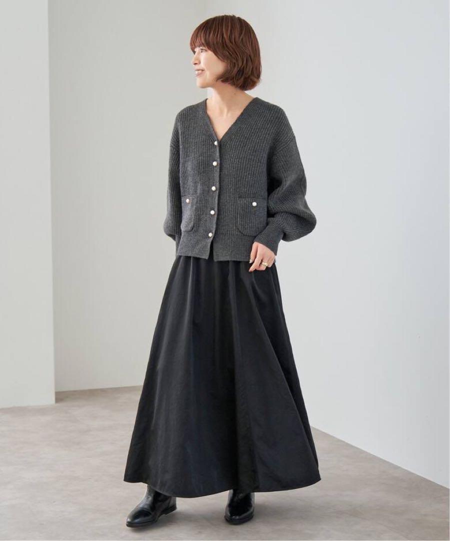 【日本産】 spick&span パール畦ニット フリーサイズ グレー カーディガン トップス