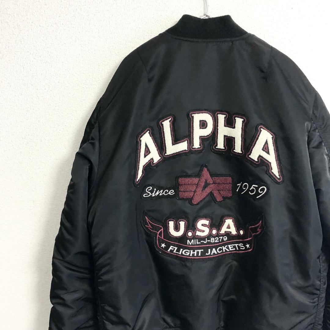 美品　ALPHA バックロゴ MA-1 フライトジャケット ブラック LARGE