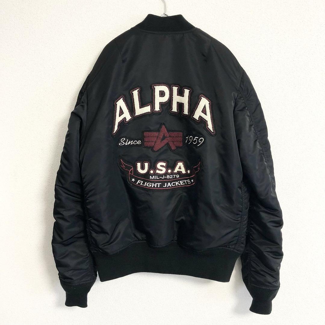 美品　ALPHA バックロゴ MA-1 フライトジャケット ブラック LARGE