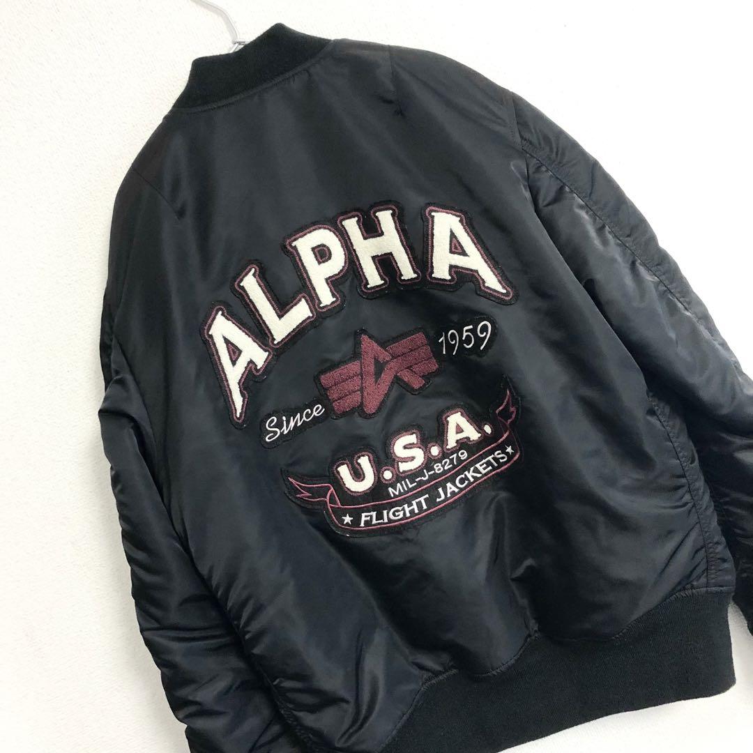美品　ALPHA バックロゴ MA-1 フライトジャケット ブラック LARGE