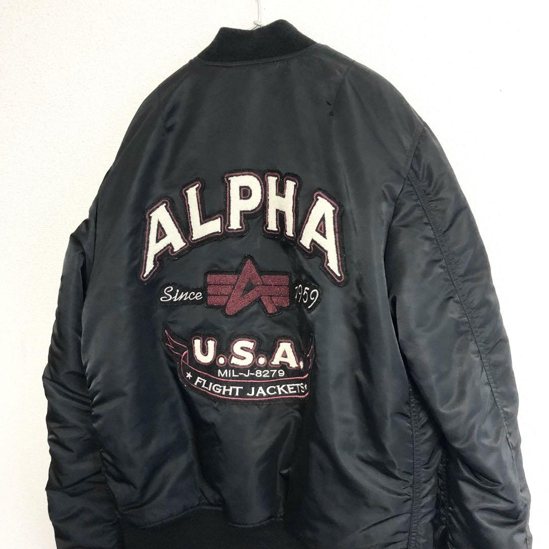 美品　ALPHA バックロゴ MA-1 フライトジャケット ブラック LARGE