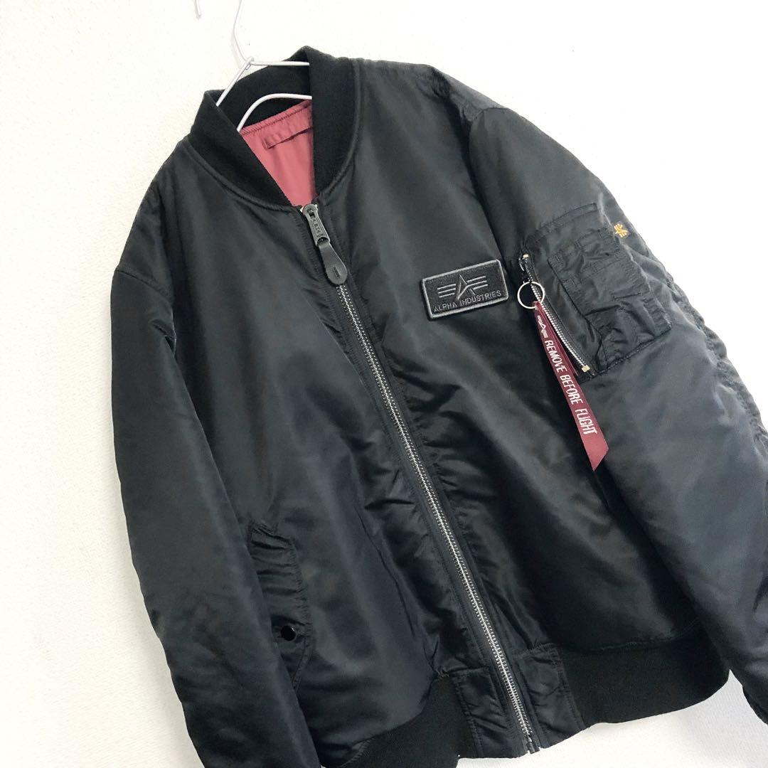 美品　ALPHA バックロゴ MA-1 フライトジャケット ブラック LARGE