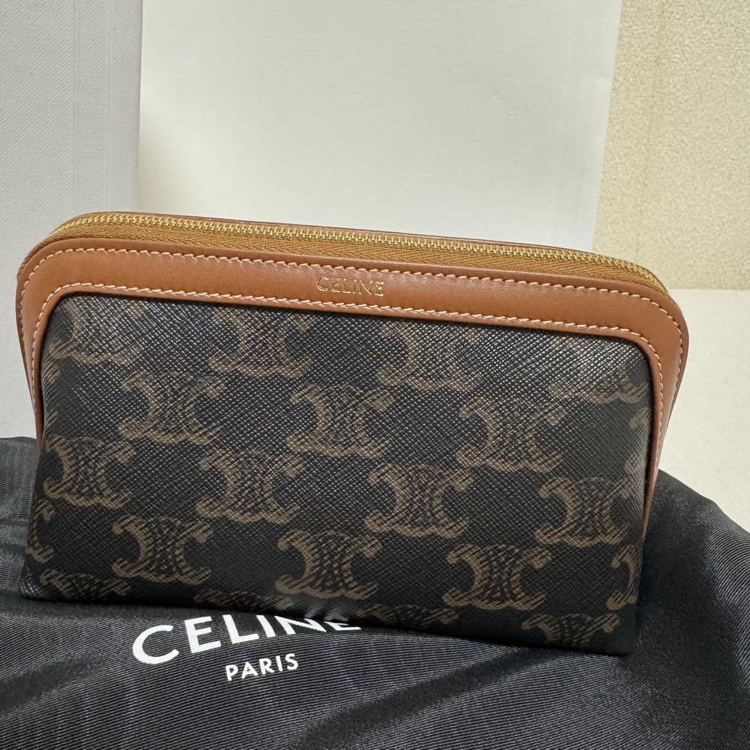 CELINE コスメポーチ トリオンフキャンバス&カーフスキン スモール