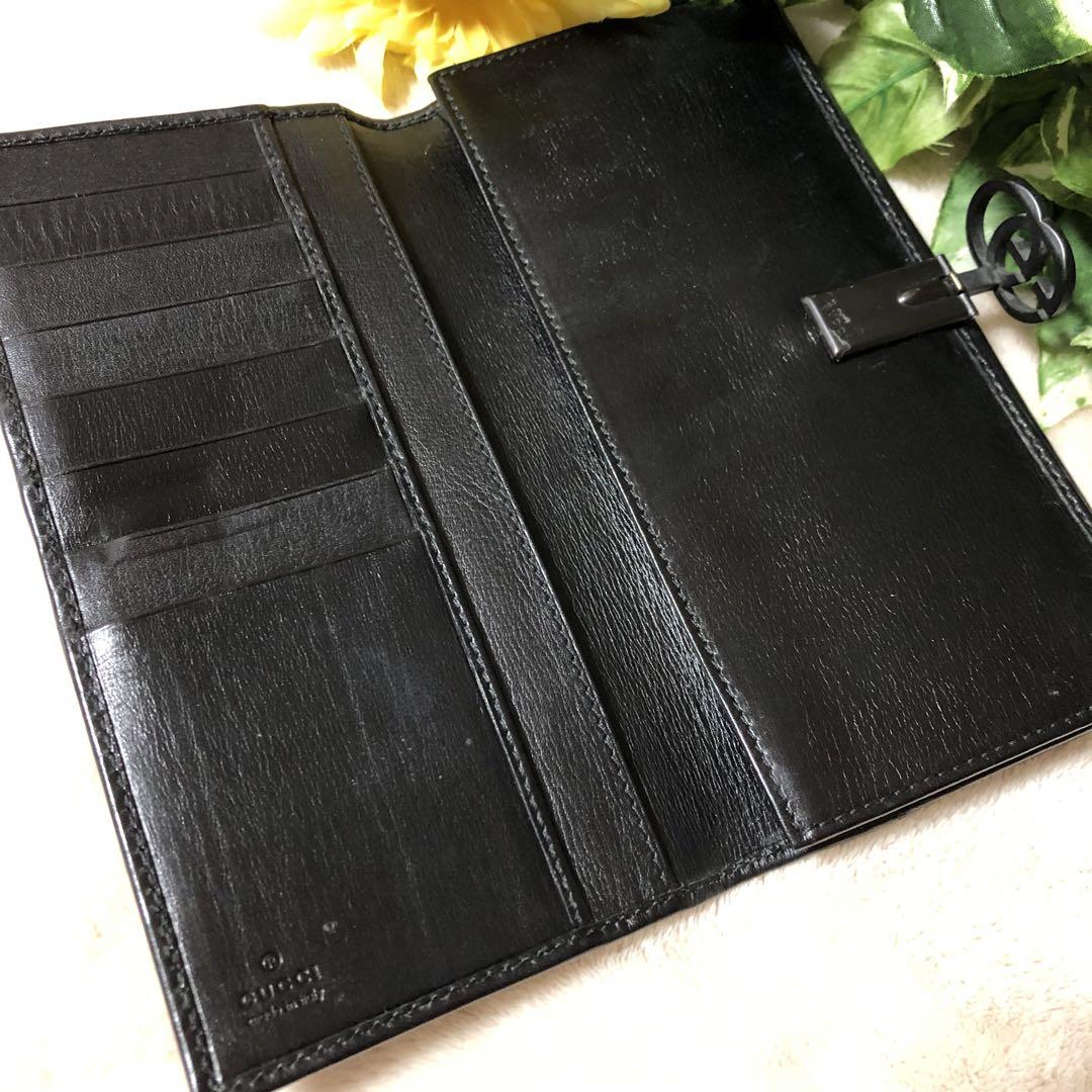 レア✨ グッチ GUCCI レザー 長財布 黒 ブラックGGロゴ クリップ