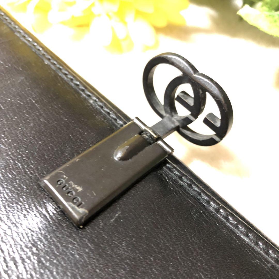 レア✨ グッチ GUCCI レザー 長財布 黒 ブラックGGロゴ クリップ