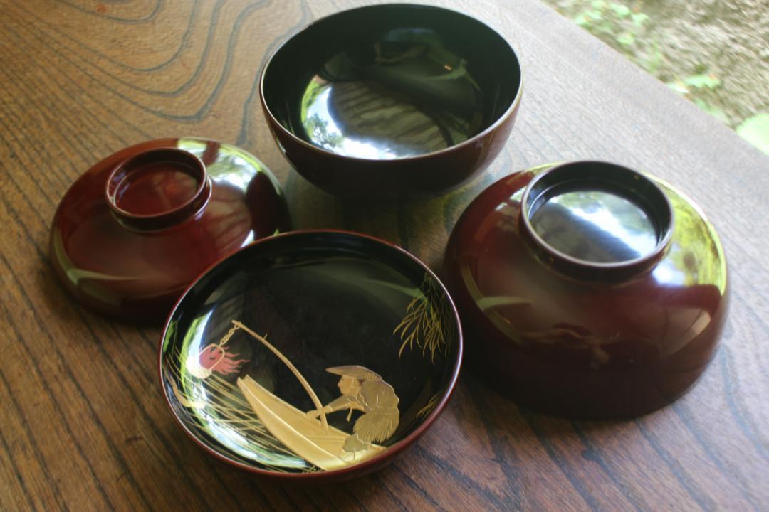 時代逸品！時代溜塗に優美な鳳凰金銀蒔絵の映えるお椀2点（検輪島塗京塗蒔絵椀 時代逸品！時代溜塗に優美な鳳凰金銀蒔絵の映えるお椀2点（検