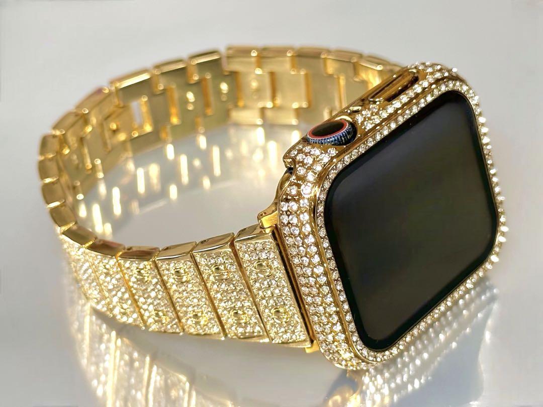 AppleWatch ステンレスバンド　アップルウォッチカバー　金B　キラキラ