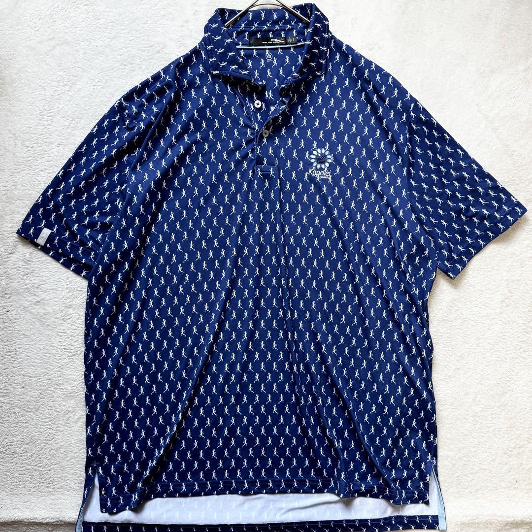 美品】RLX 総柄 半袖ポロシャツ ワンポイントロゴ刺繍 ブルー系