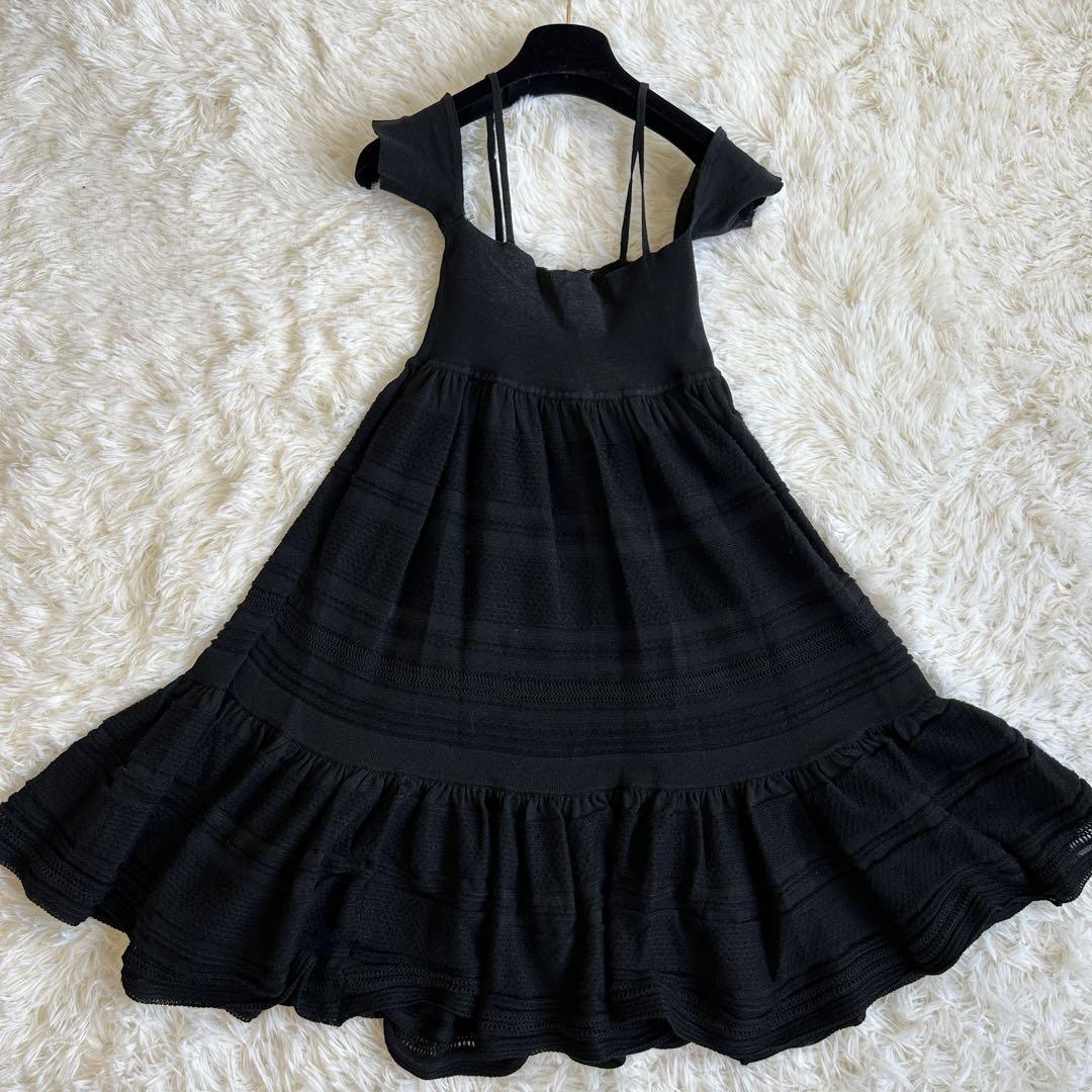 【お得】 美品】シャネル P30846 38 黒 カシミヤ 絹 ミニワンピース フレア ワンピース