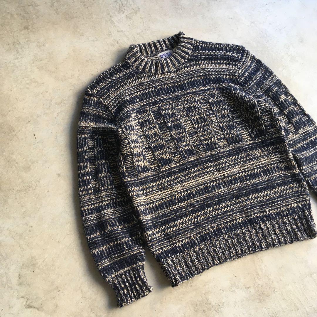 60s AMANA フィッシャーマンウールニット セーター メランジ L