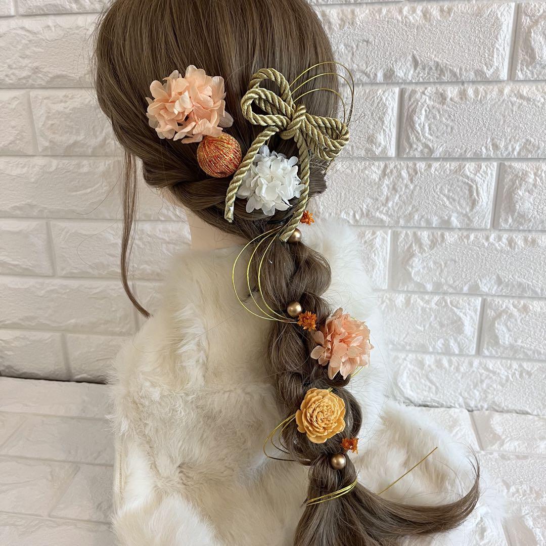 オレンジ♡金箔付♡髪飾り ヘッドドレス 前撮り 成人式 卒業式