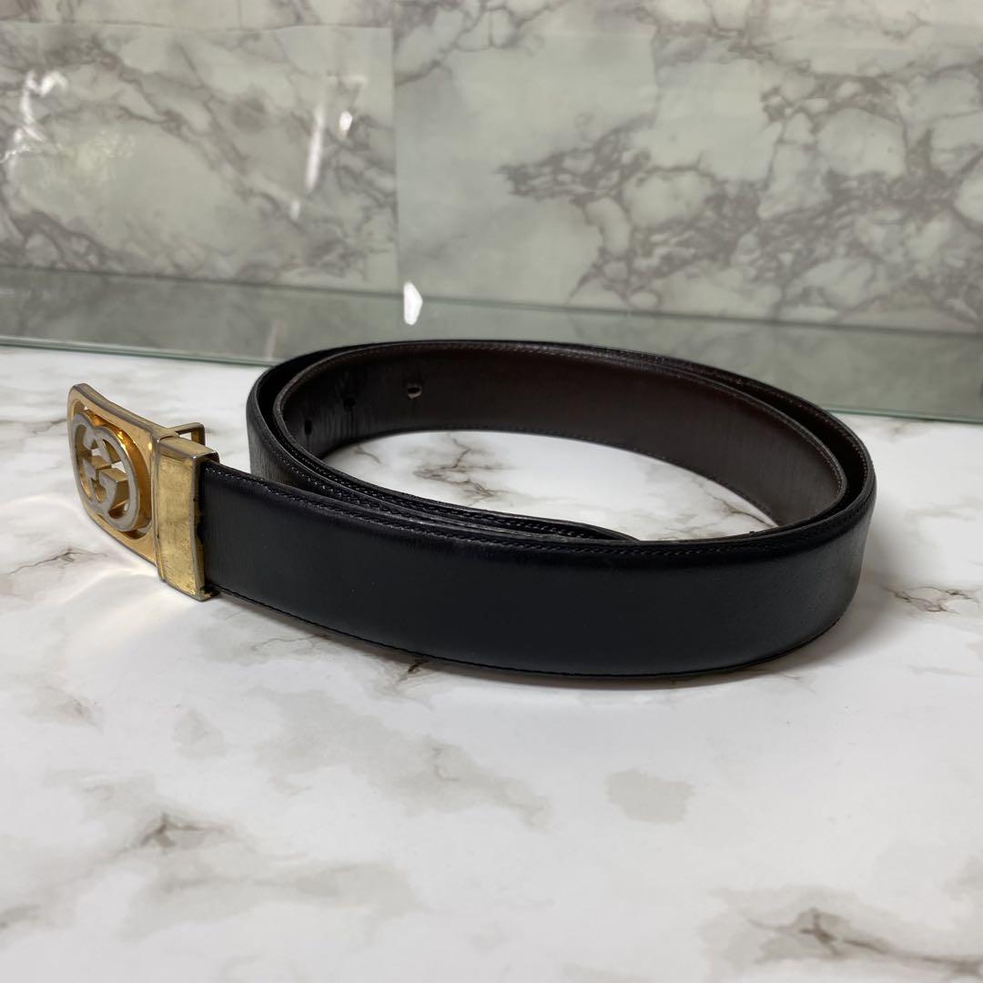 GUCCI グッチ リバーシブルベルト レザー 本革 GG バックル ロゴ 黒