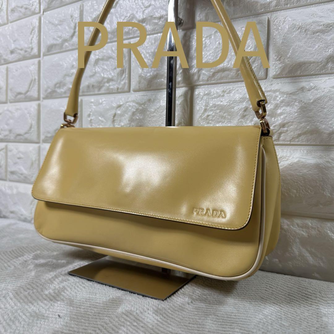 PRADA プラダ　イエローバンドバック　ワンショルダーバック　CALFレザー