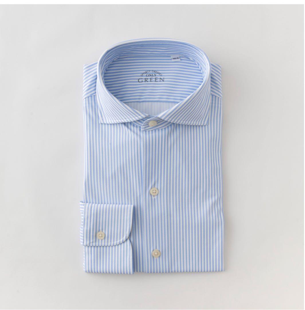 【美品】オンリー　GREEN ストライプ ワイシャツ 38 ノンアイロン