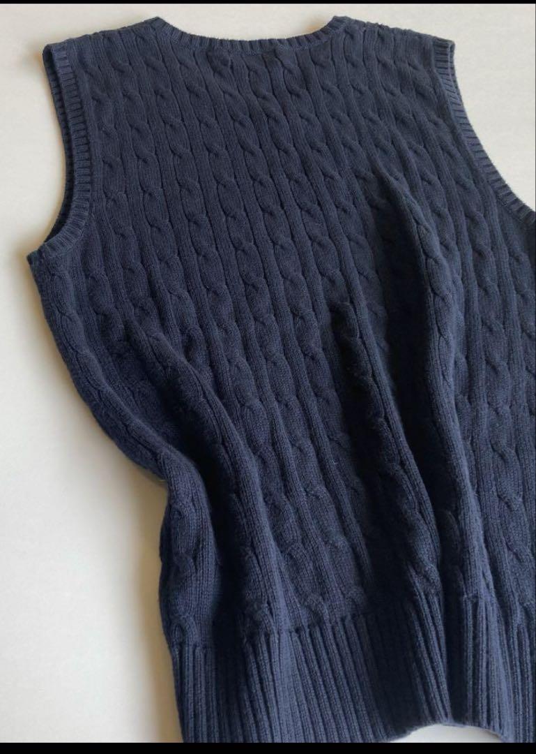 ポロラルフローレン　紺　ニット　ベスト　ケーブル　ケーブルニット　XL
