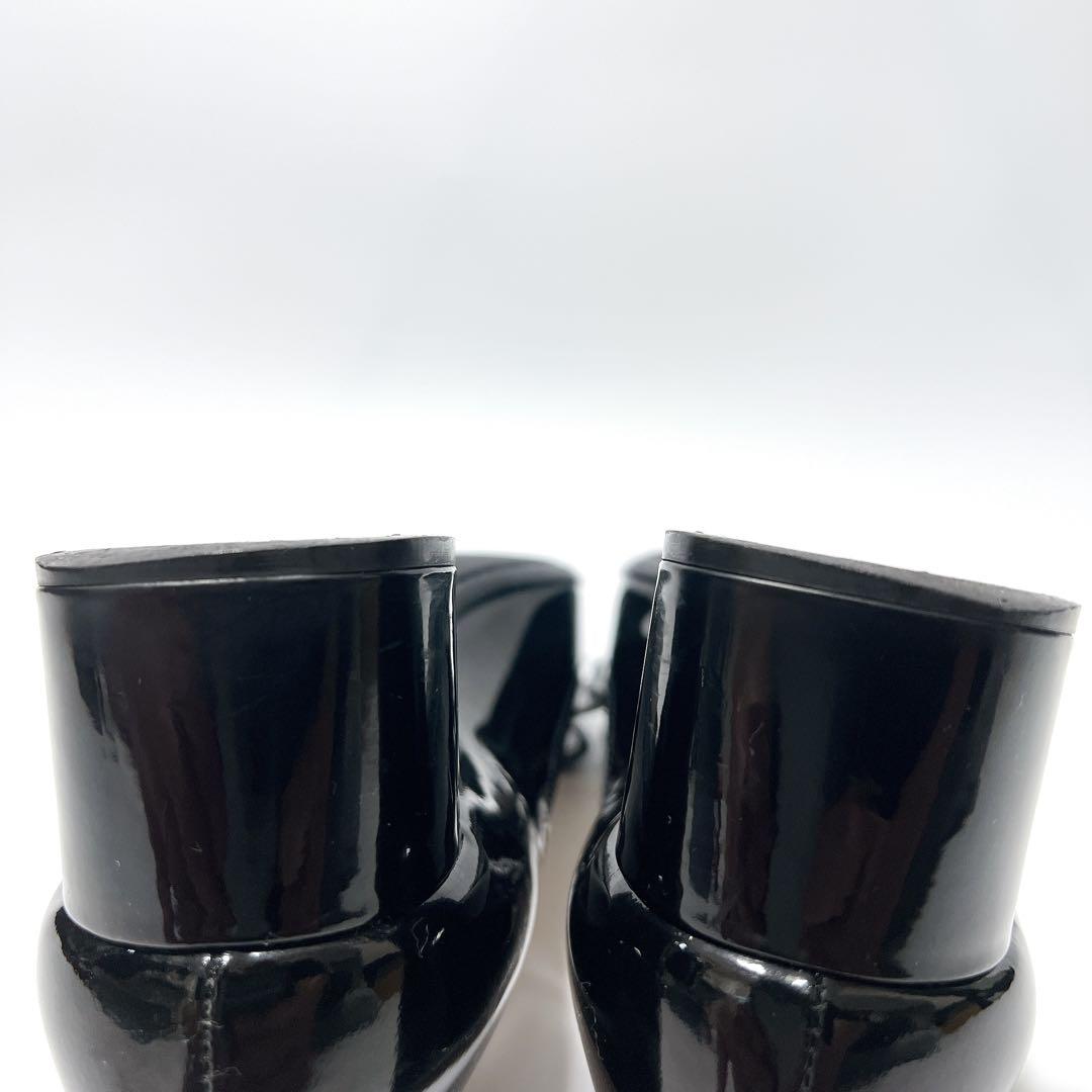 PRADA エナメルパンプス ヒール ロゴ金具 リボン ブラック 36