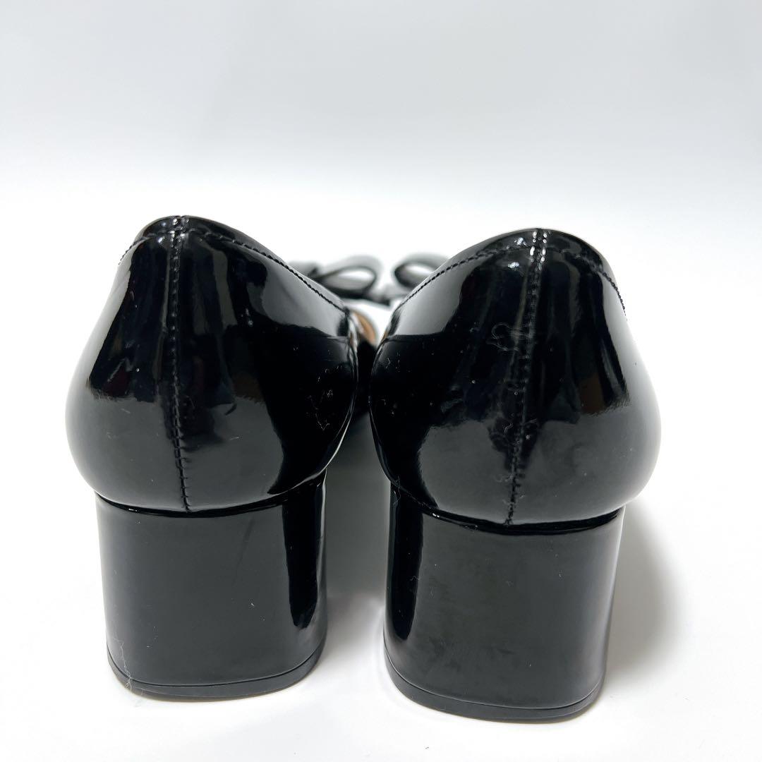 PRADA エナメルパンプス ヒール ロゴ金具 リボン ブラック 36