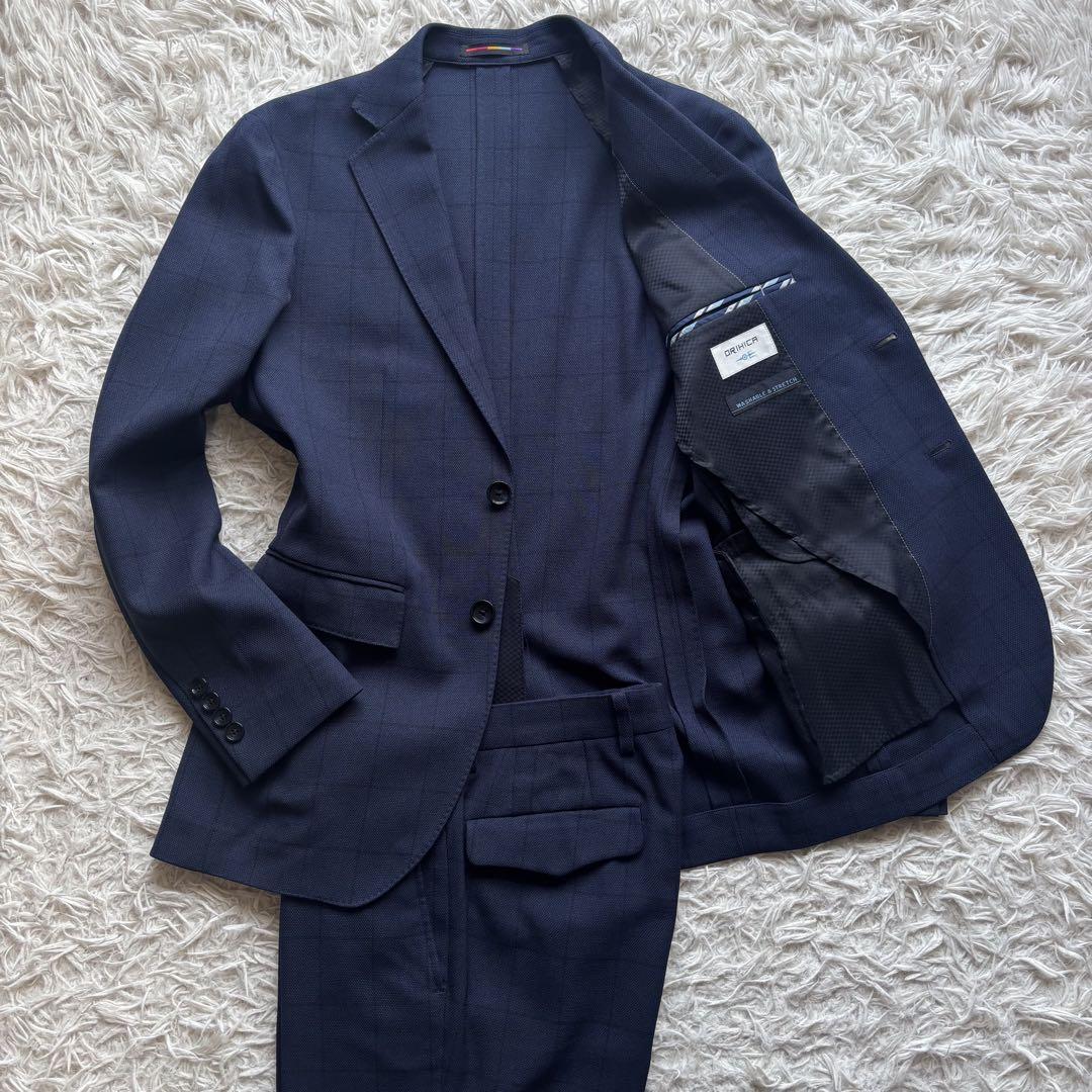 ◎極美品 オリヒカ 洗える 伸縮性 人気 紺のペンチェック XS 1
