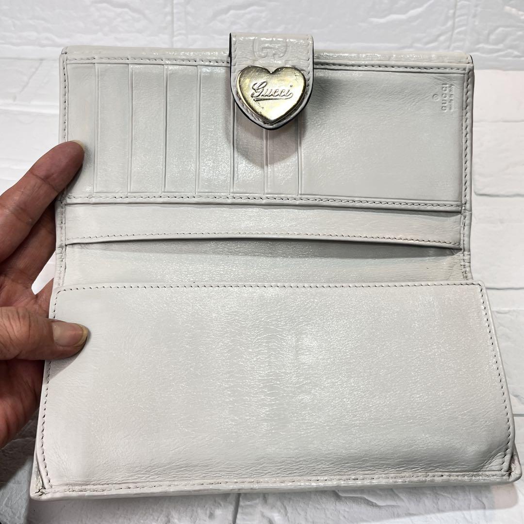 GUCCI✨長財布　ラブリーハート　Wホック シマ　ホワイトグレー　レディース