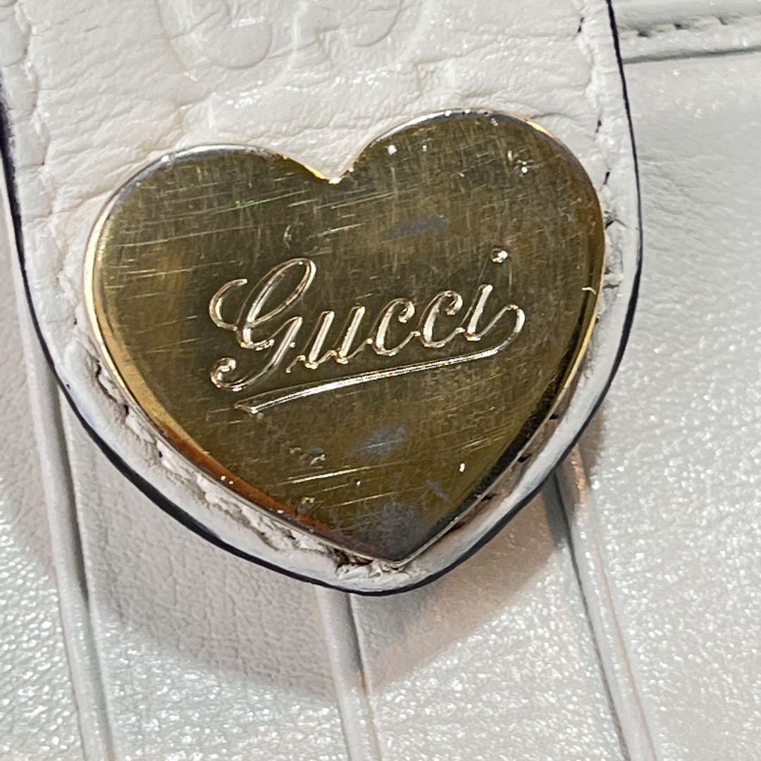 GUCCI✨長財布　ラブリーハート　Wホック シマ　ホワイトグレー　レディース