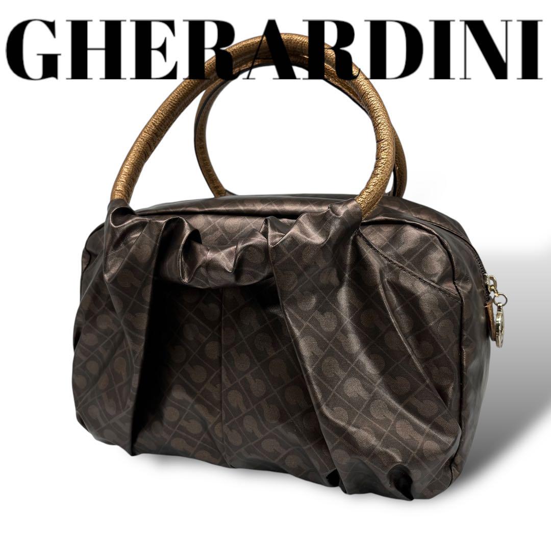 極美品　GHERARDINI ブラウン レザー ハンドバッグ　ミニボストンバッグ