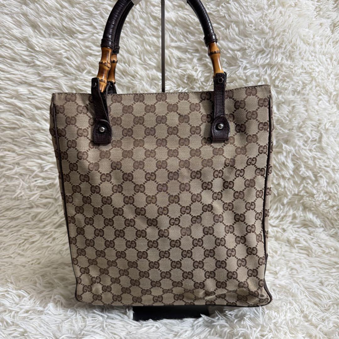 【送料無料ライン/39ショップ】 GG柄 GUCCI✨トートバッグ バンブー 自立 底鋲 レザー キャンバス バッグ