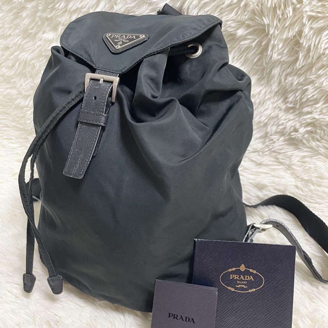 PRADA リュック バックパック 三角プレート 巾着型 テスートナイロン 黒 PRADA リュック バックパック 三角プレート 巾着型 テスート
