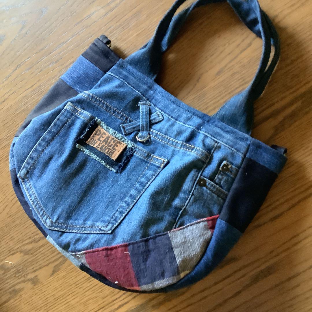 ハンドメイド リメイクデニム トートバッグ Dカン付き L Lサイズ