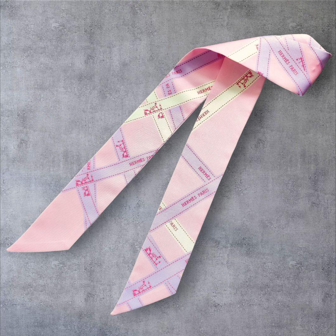 【未使用級】エルメス ツイリー ボルデュックリボン シルク100% ピンク