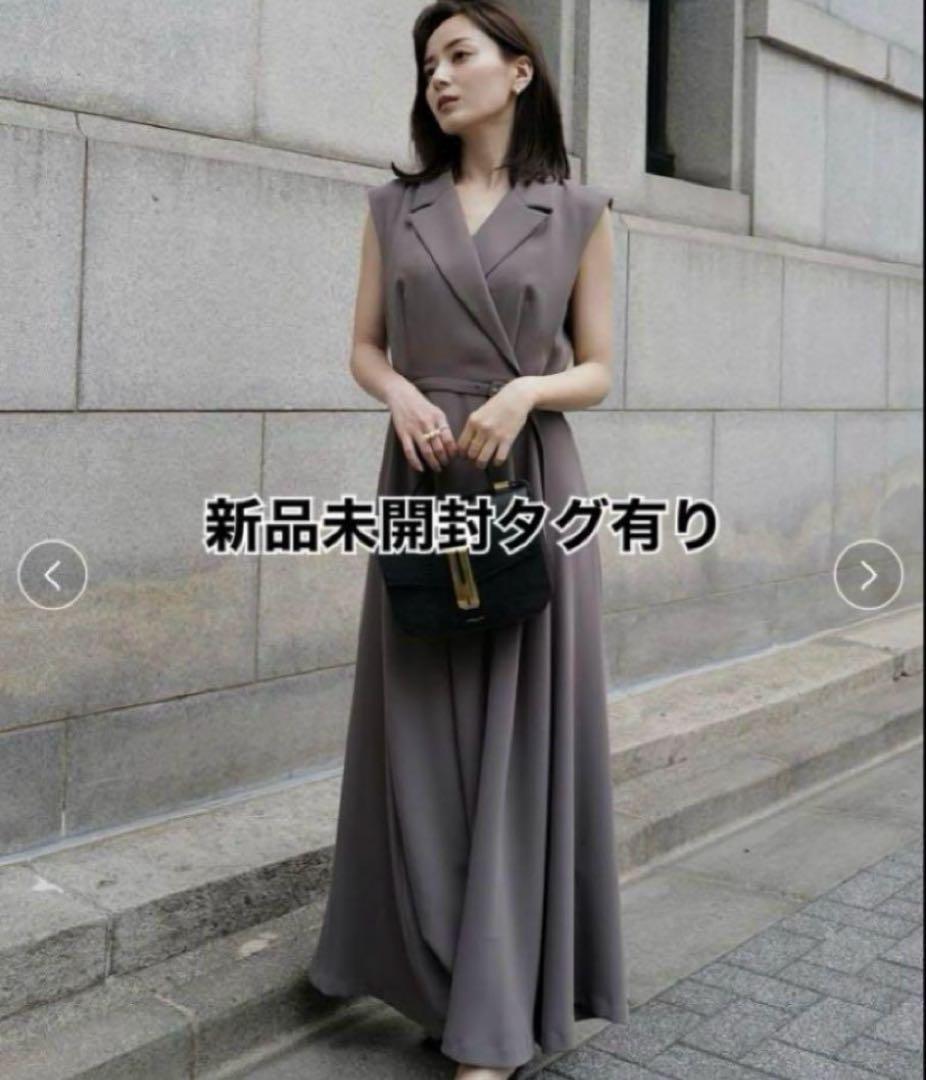 anuans ダブルサテンテーラードフレアワンピース