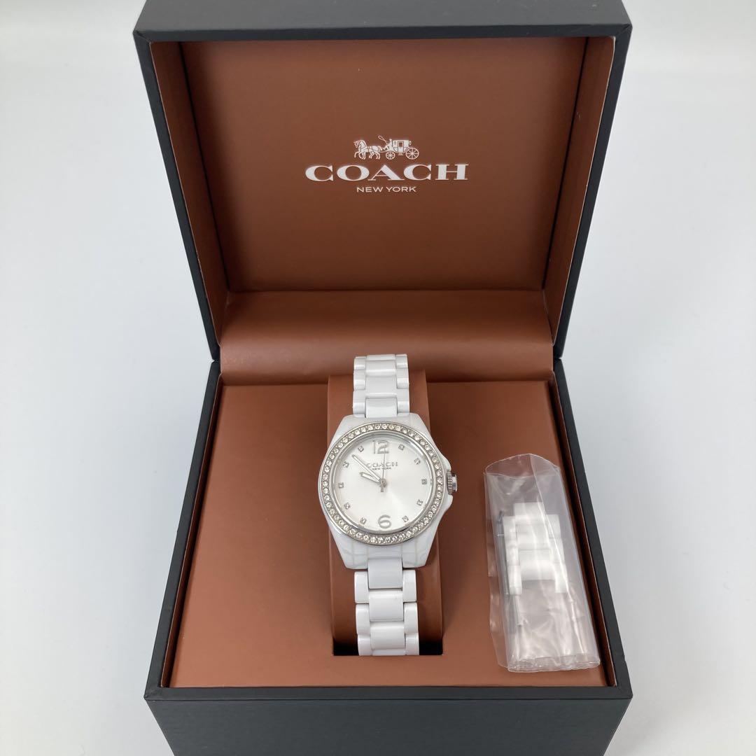 COACH - 美品 COACH コーチ ホワイト ラインストーン レザー