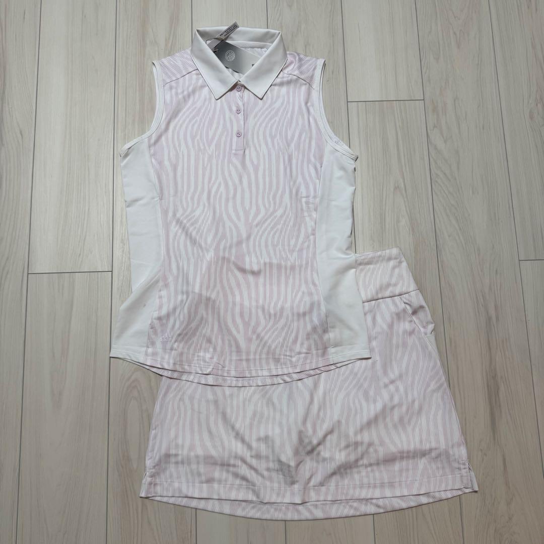 新品 アディダス セットアップ 春夏 ゴルフウェア 白×ピンク ノースリーブ