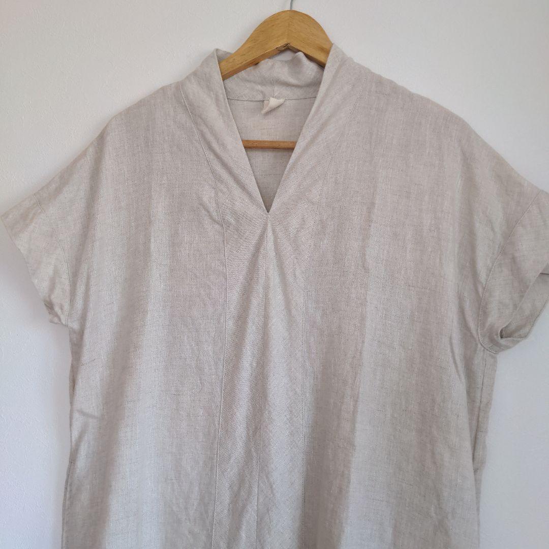 【美品】08mab　ゆったりリネン100% ロングワンピース　半袖