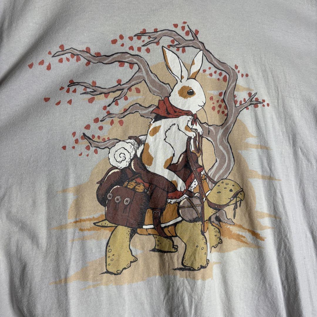 ✮Tシャツ　プリント　兎と亀　昔話　アート　アニマル柄　オーバーサイズ　2XL✮