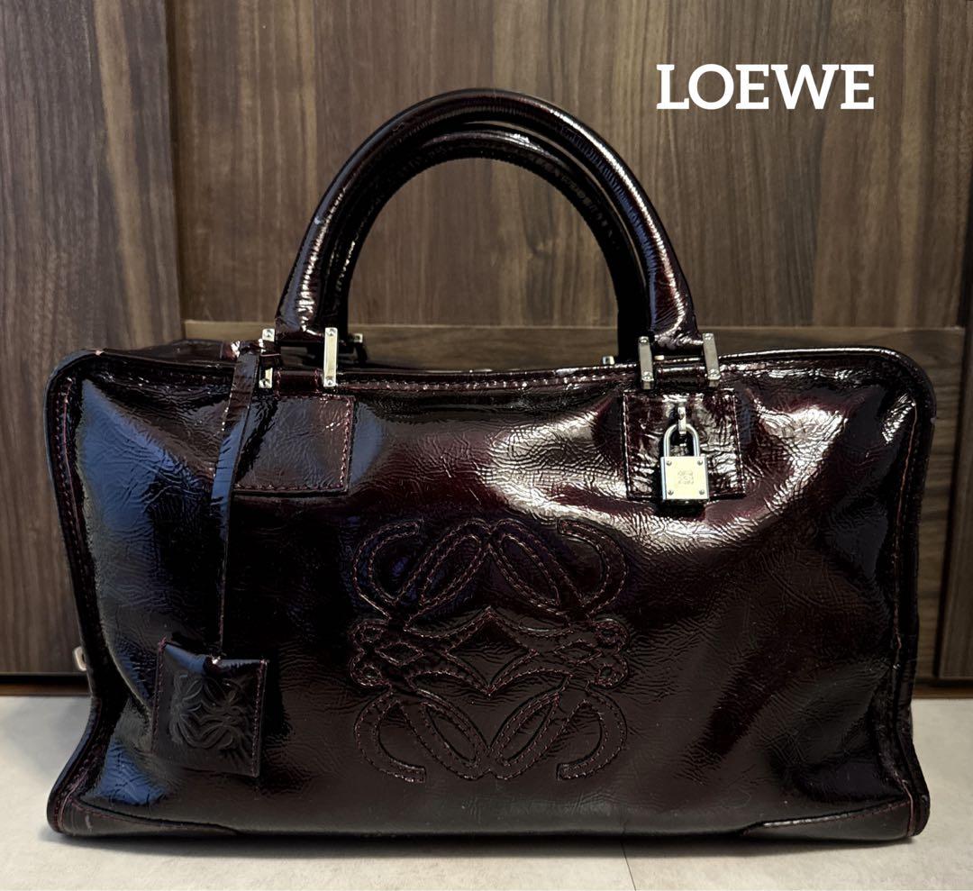 ボルドーLOEWE ロエベ アマソナ36 ハンドバッグ エナメル ボルドー ワインレッド