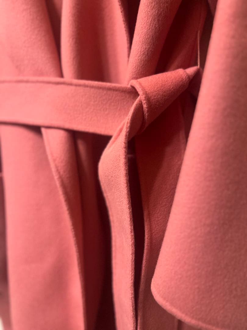 美品‘SMaxMara フード付きベルテッドコート ピンク 38コート ウール 美品‘SMaxMara フード付きベルテッドコート ピンク 38コート ウール