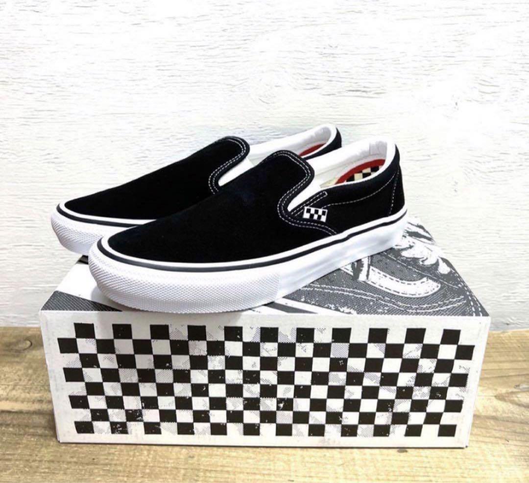 新品 30cm US企画 Vans skate スリッポン 黒 スエード